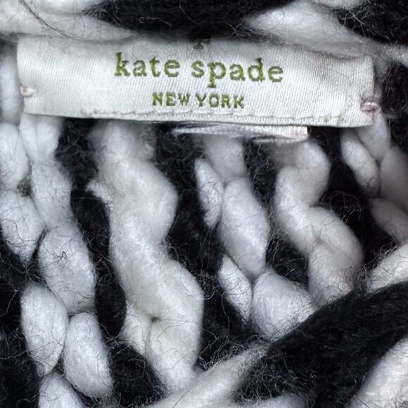 Kate Spade Chunky Knit Skinny Scarf Cherry Pom Winter Scarf Black & White OS - Picture 2 of 8